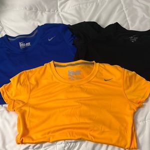 Nike Dri Fit shirts - black and blue are Small - orange is XS
